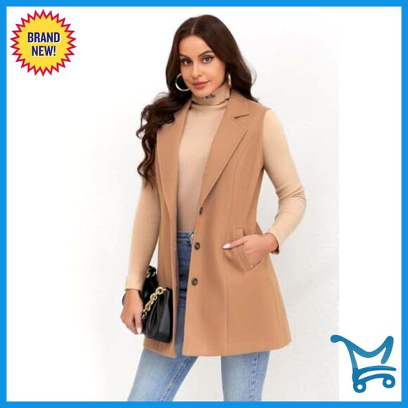 Sleeveless Wool Plaid Vest Blazer Slim Fit Casual Long Vest - Picture 3 of 6